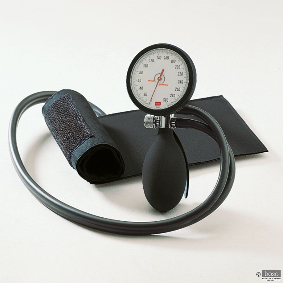 Blutdruckmeßgerät, boso clinicus II, schwarz mit Klettenmanschette Ø 60 mm, Doppelschlauch