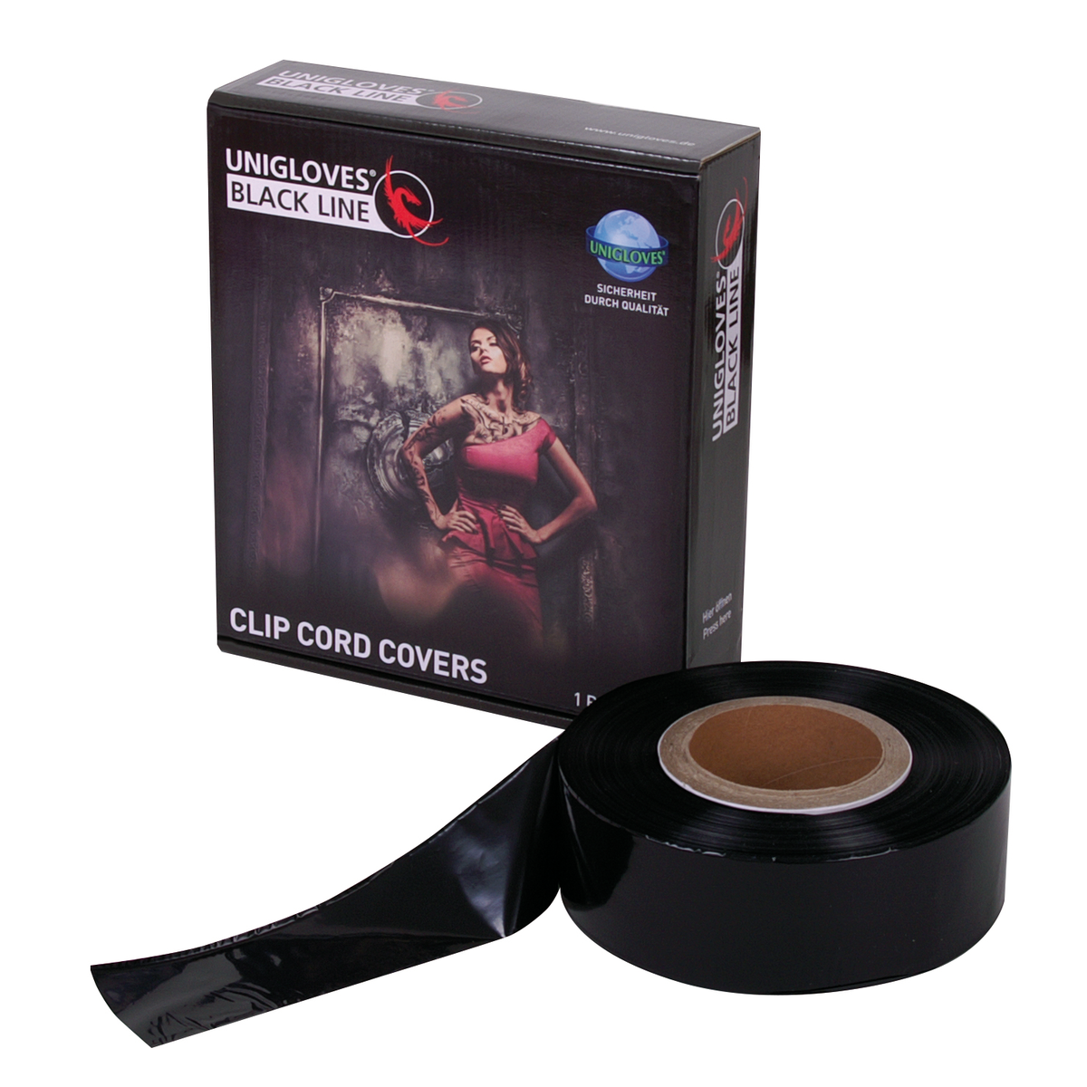 Unigloves Clip Cord Covers, schwarz,  Rolle á 365m, 5,5cm breit
