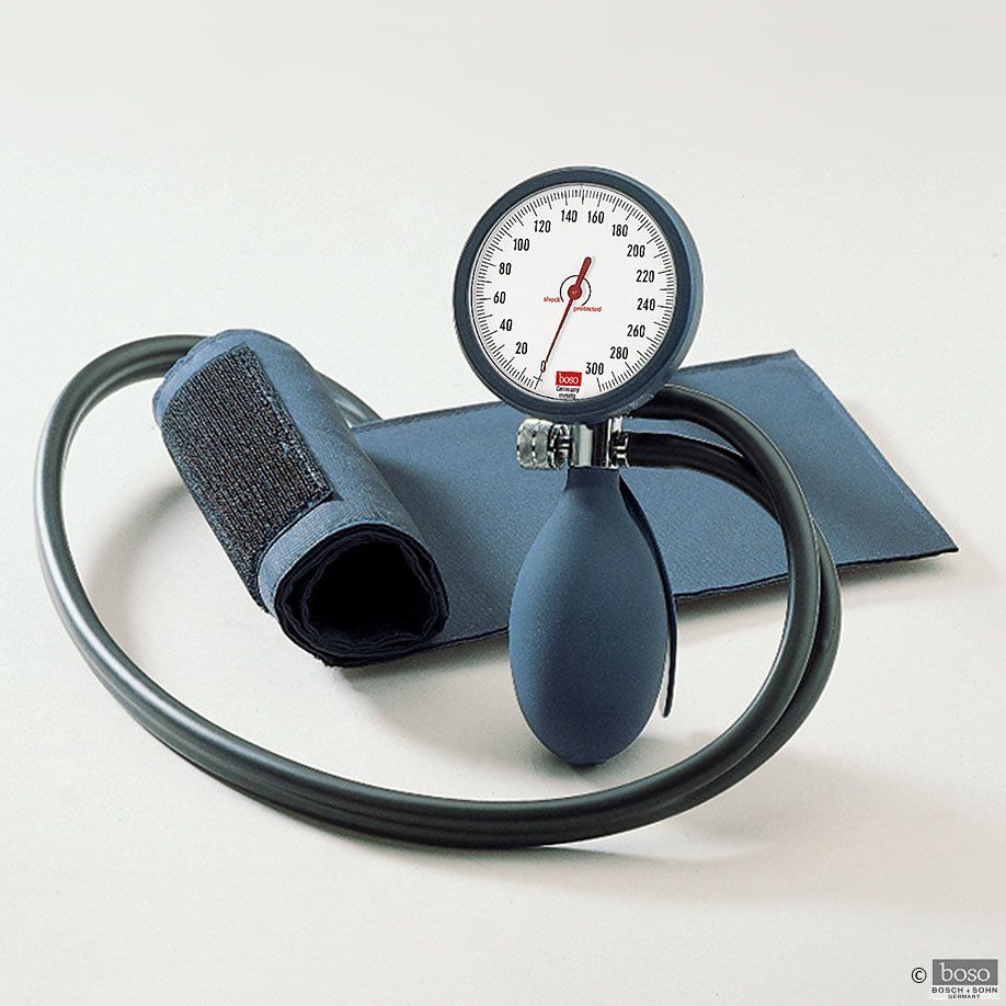 Blutdruckmeßgerät, boso clinicus II, blau mit Klettenmanschette Ø 60 mm, Doppelschlauch